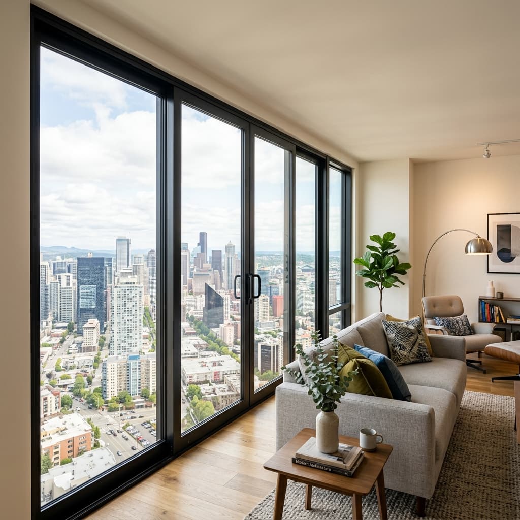 Modern aluminium sliding window in luxury home